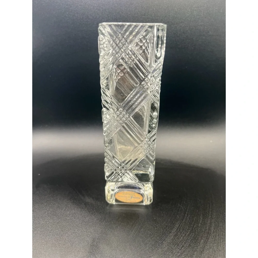 Vintage 1980 Avon Crystal Glass Bud Vase with Criss-Cross  Produced by Fostoria